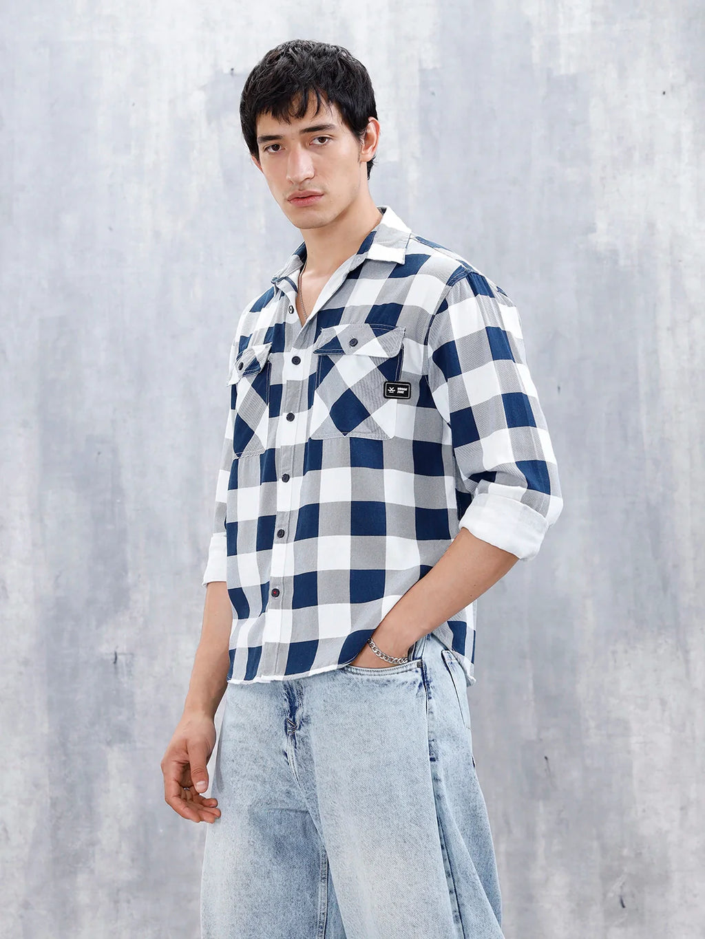 Casual Comfort Fit Checkered Pattern Shirt  | Navy Blue