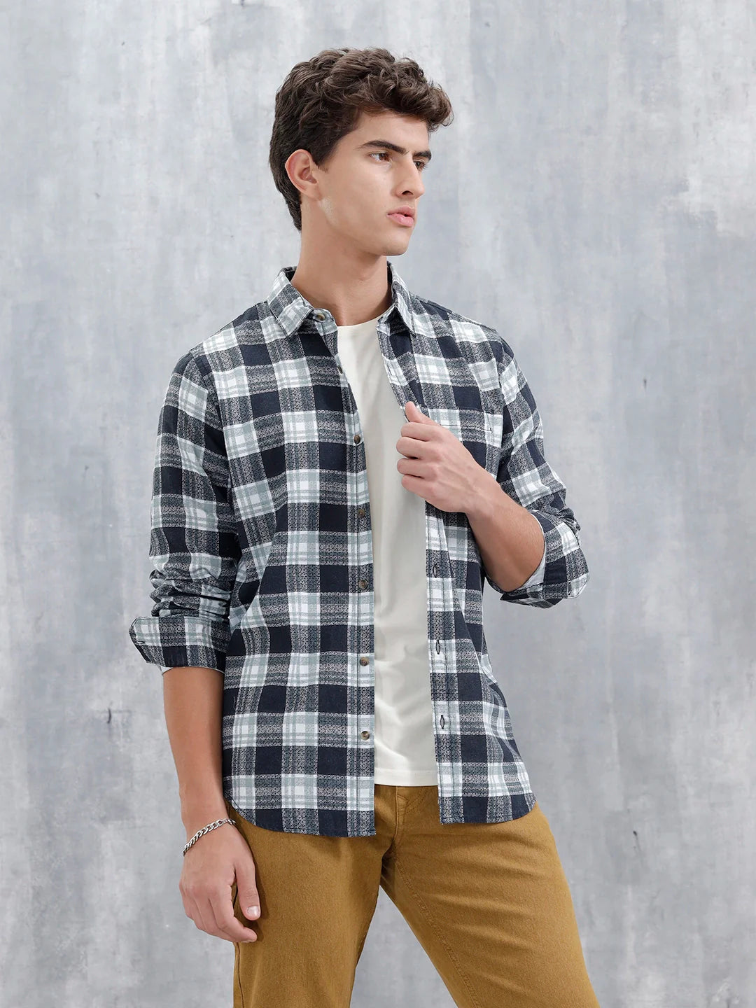 Checkered Pattern Slim Fit Casual Shirt | Blue