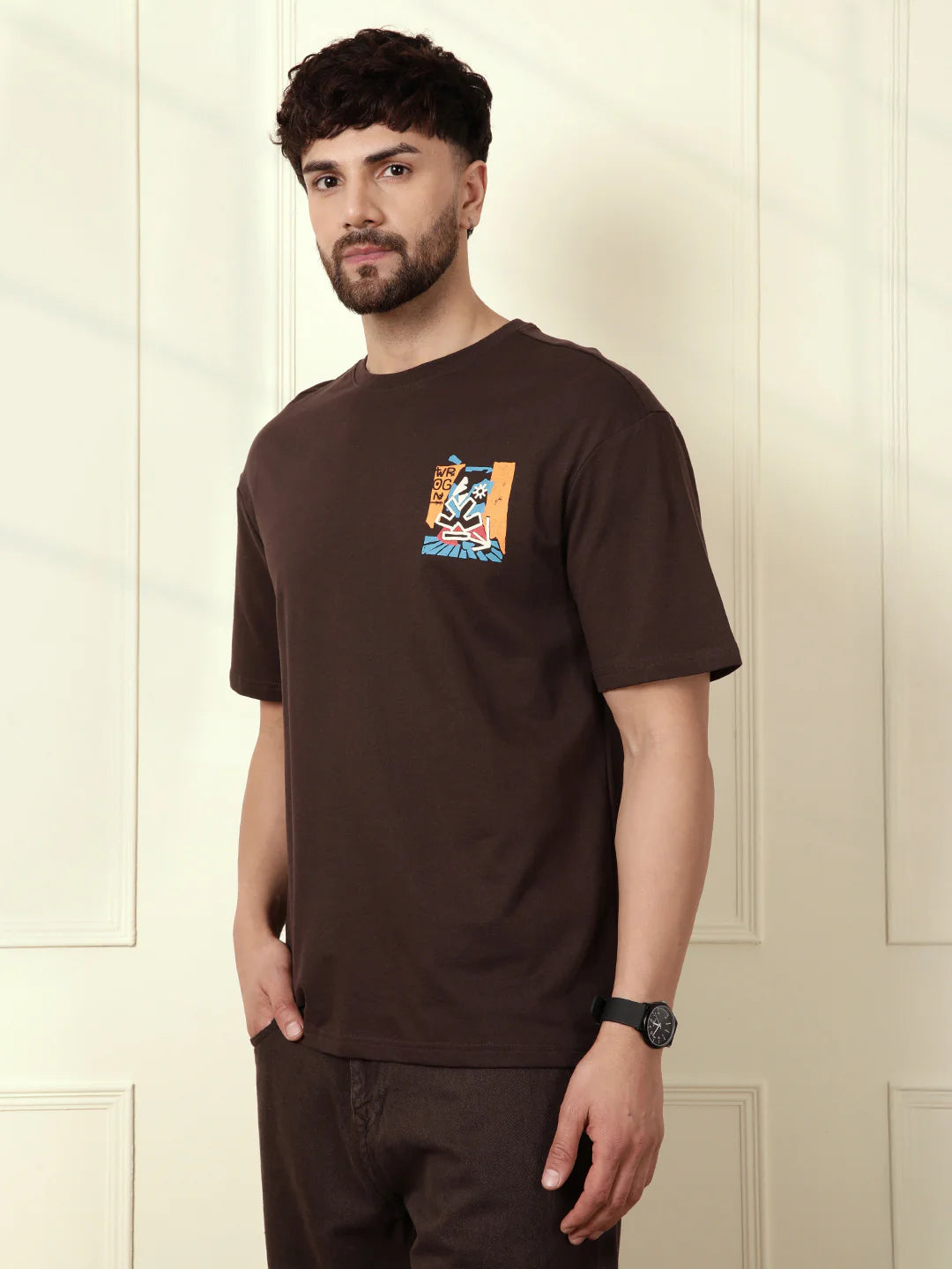 Heavy GSM Printed Faces T-Shirt | Brown