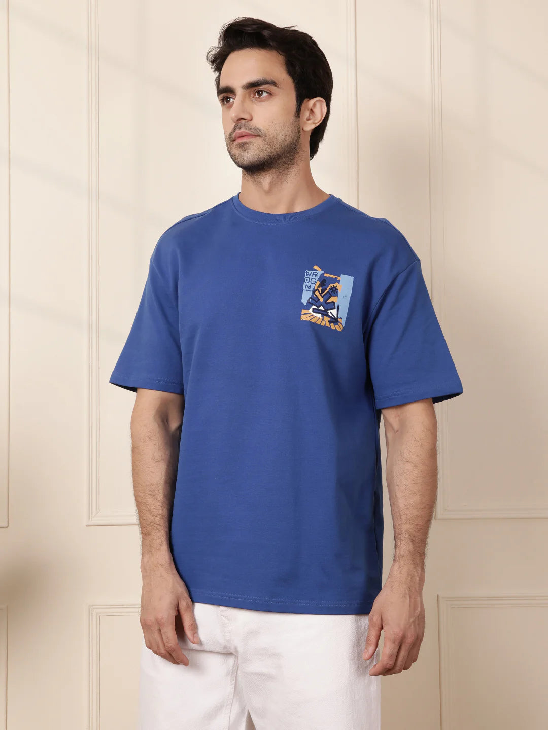 Heavy GSM Printed Faces T-Shirt | Blue