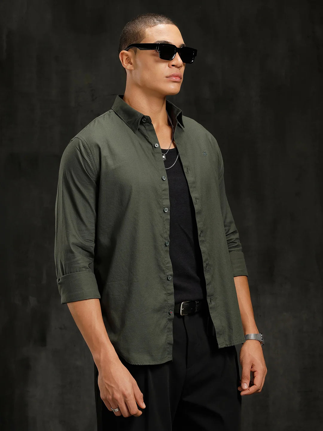 Cotton Dobby Full Sleeve Shirt | Olive