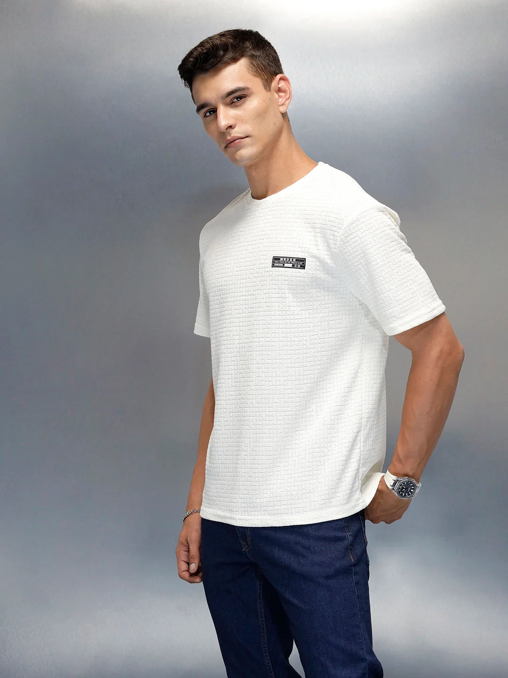Textured Men's Casual Regular Fit T-Shirt | White