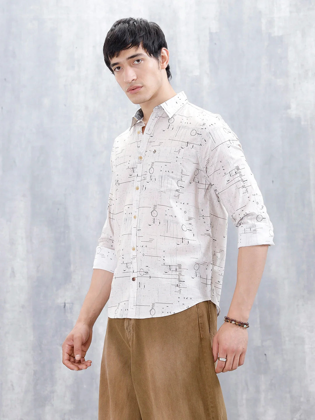 Abstract Aop Slim Fit Men's Casual Shirt | Khaki