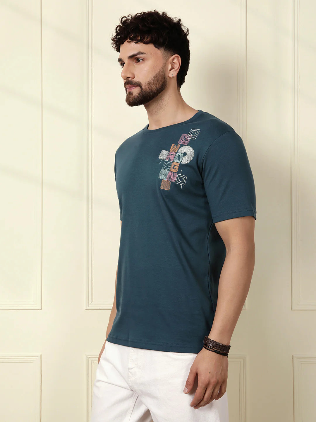 Embroidered Slim Fit T-Shirt | Teal