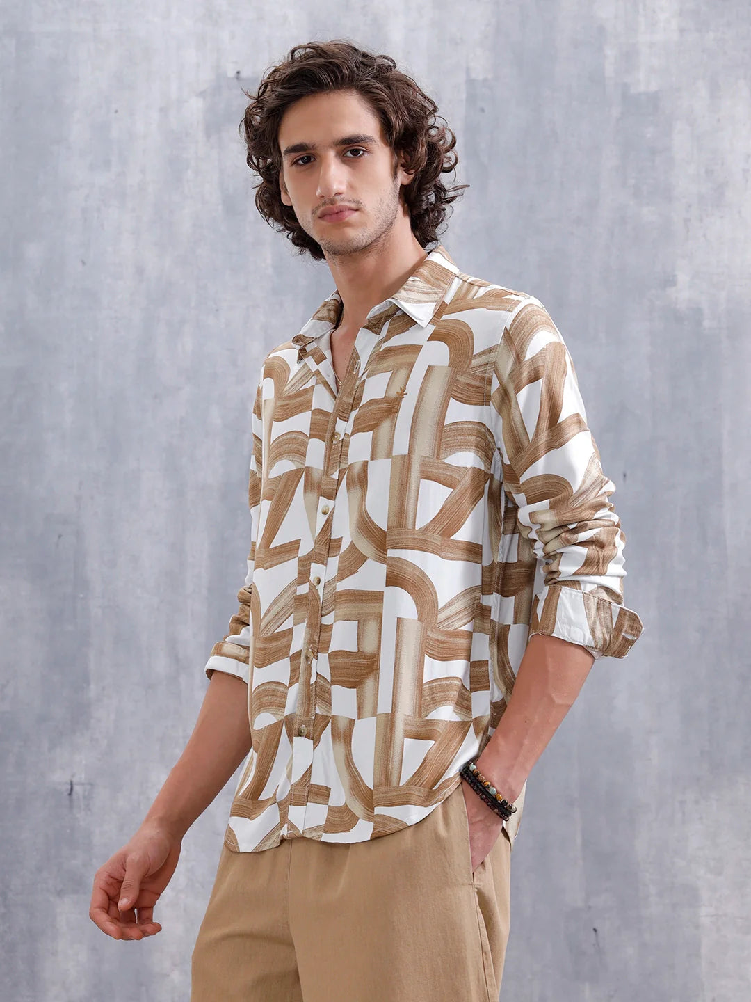 Abstract Aop Printed Regular Fit Shirt | Yellow