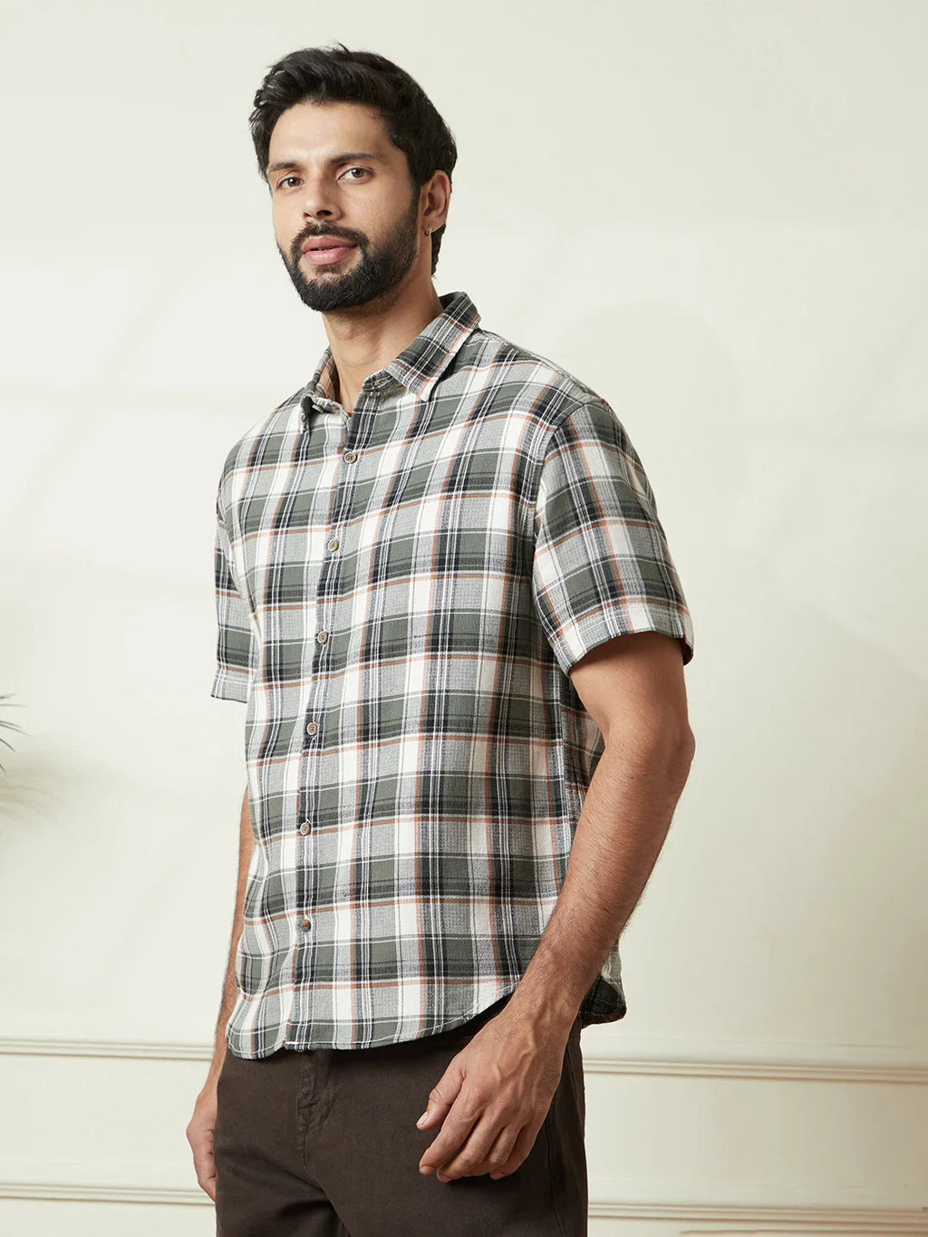 Checked Open Dobby Shirt | Green