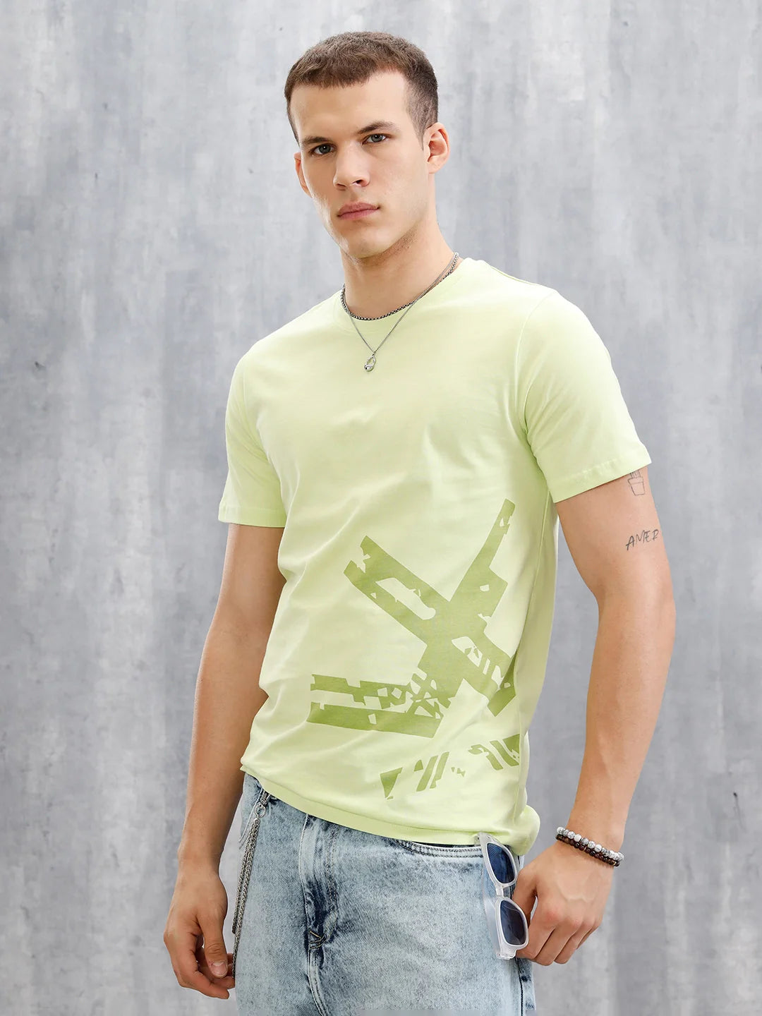 Logo Placement Printed T-Shirt | Light Green