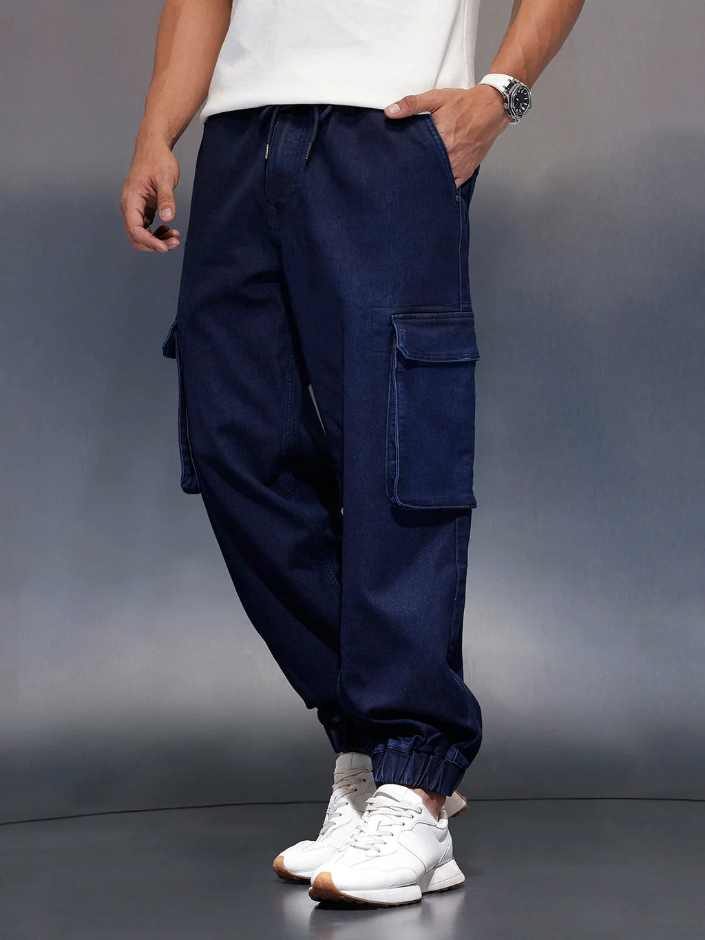 Men's casual wowen jogger with box pockets | Blue