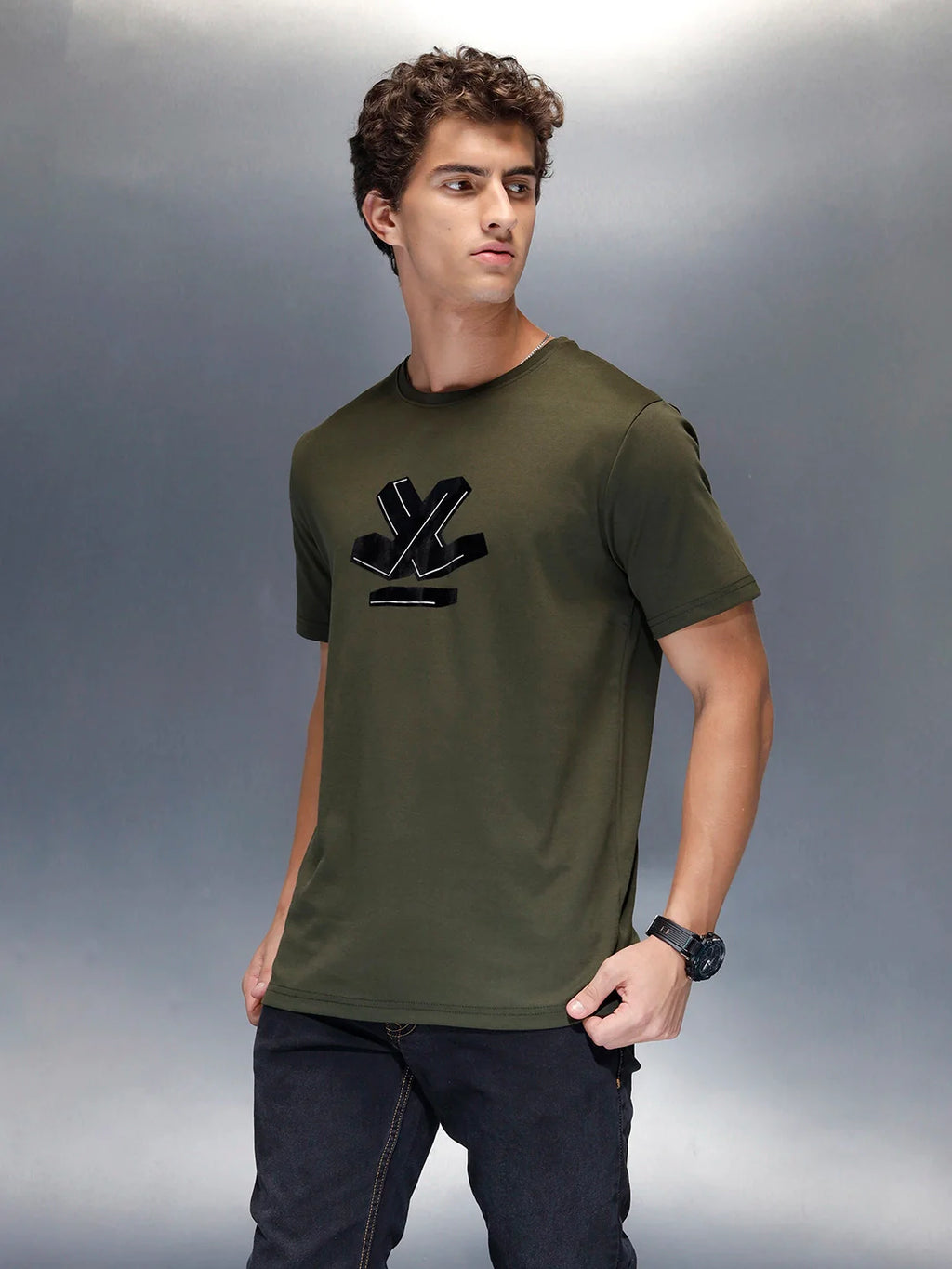 Men's Casual Wrogn Flock printed Tshirt  | Olive