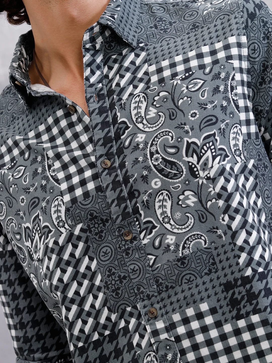 Corduroy Printed Shirt In Slim Fit | Black