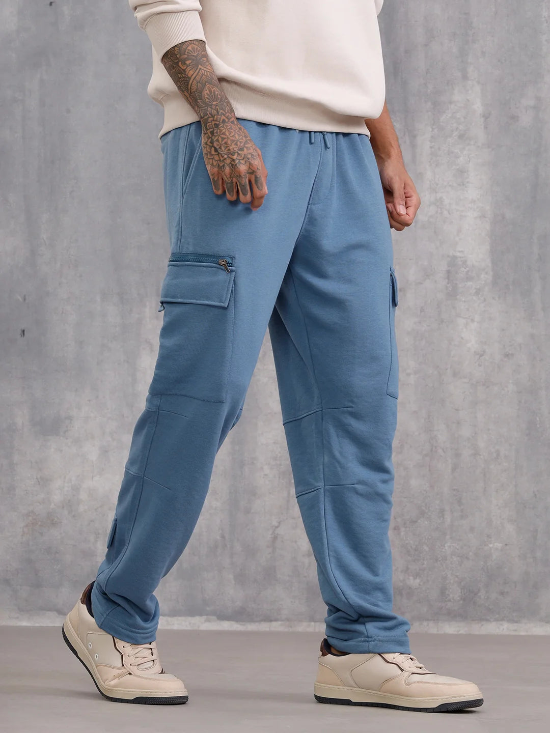 Comfort Fit Trackpants With Utility Cargo Pockets | Blue