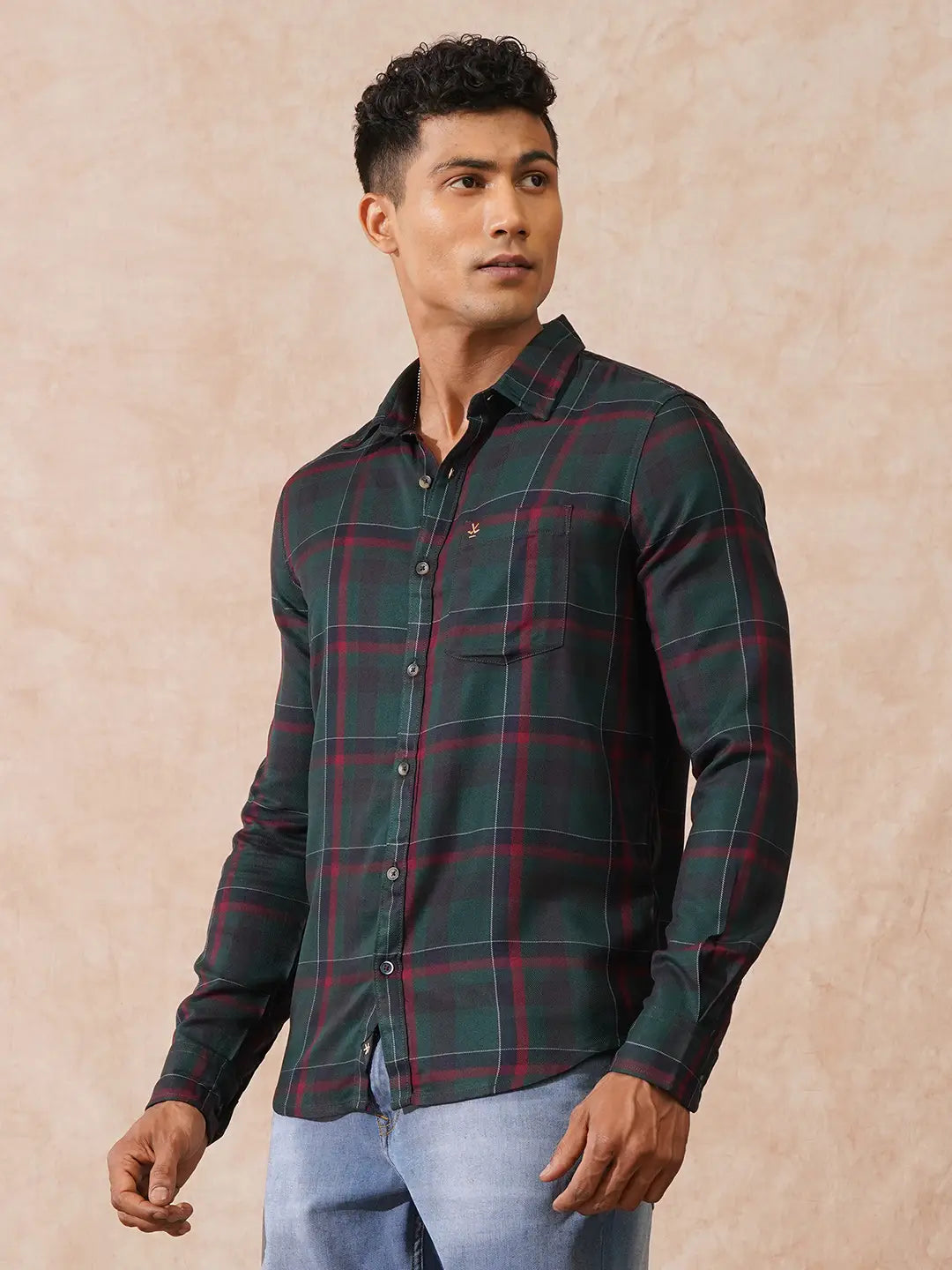 Checked Light Weight Shirt | Dark Green