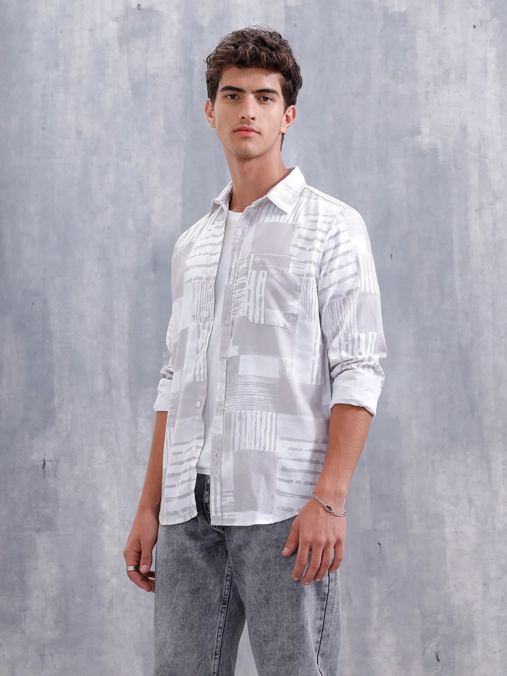 Abstract Aop Printed Men Comfort Fit Shirt | Grey
