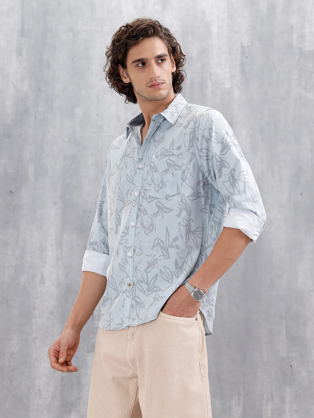 Abstract Floral Printed Slim Fit Shirt | Blue