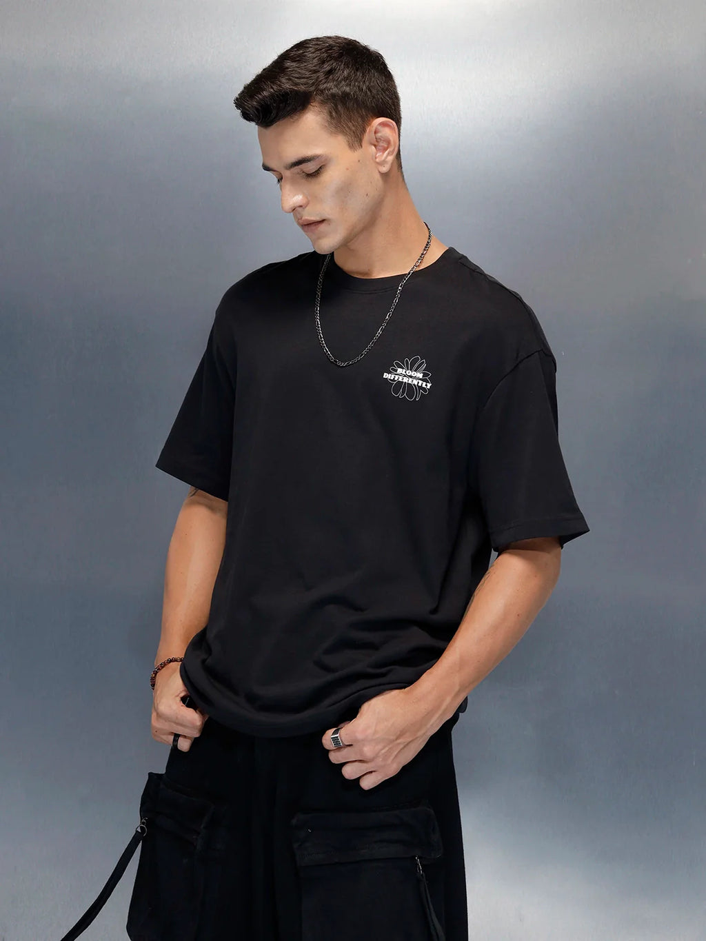 Men's Casual Floral Graphic Pritned T-Shirt | Black