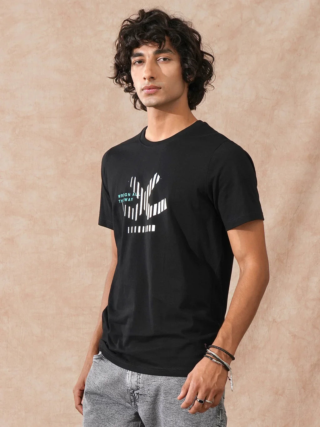 Foil Printed Slim Fit T-Shirt | Black
