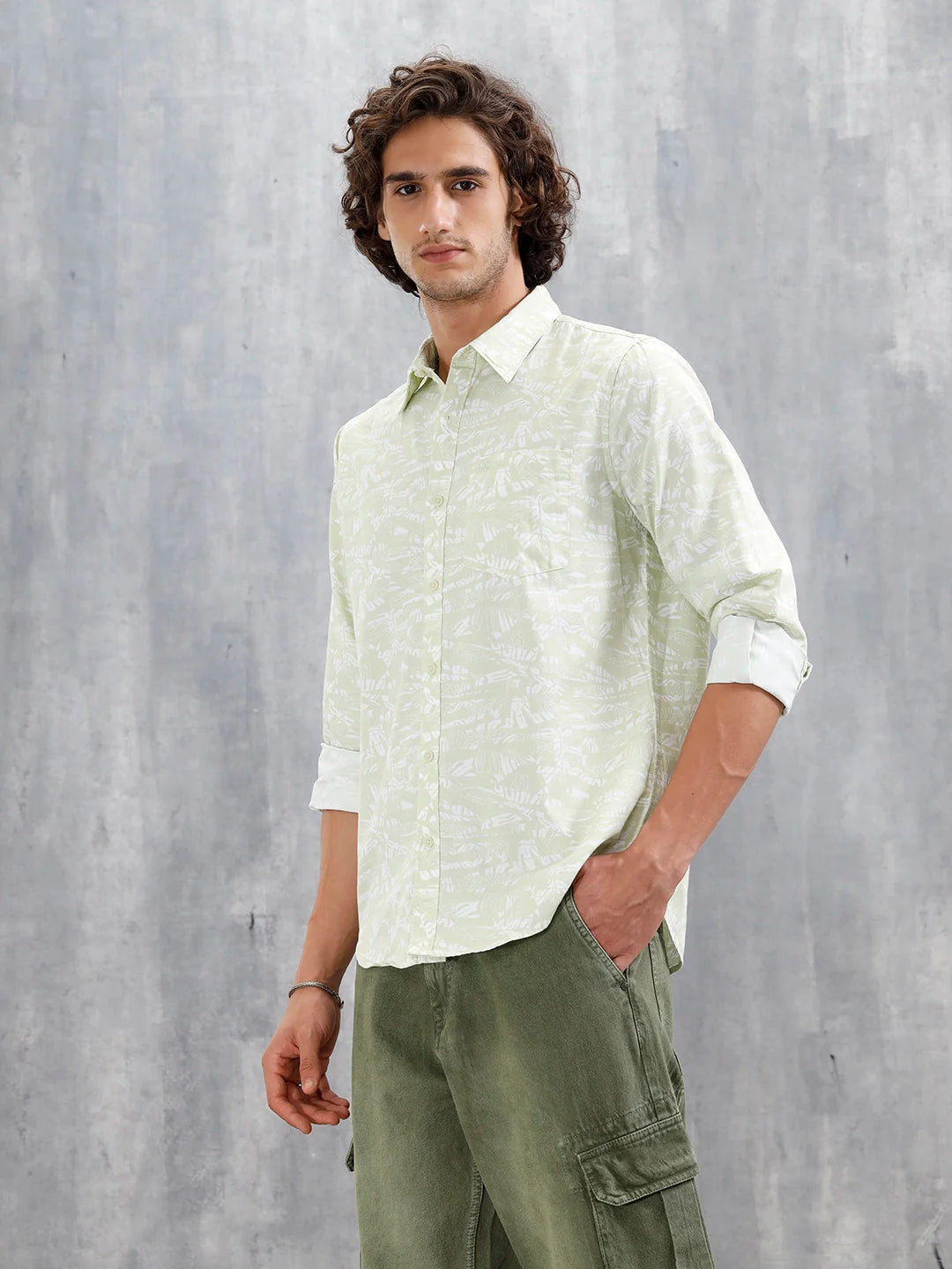 Abstract Floral Printed Slim Fit Shirt | Green