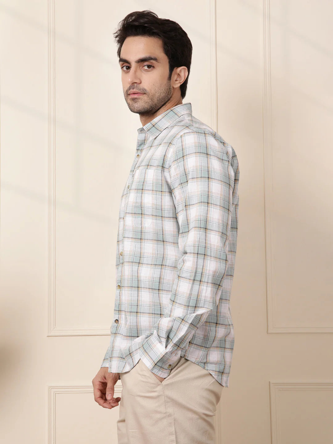 Checked Cotton Slub Shirt | Light Green