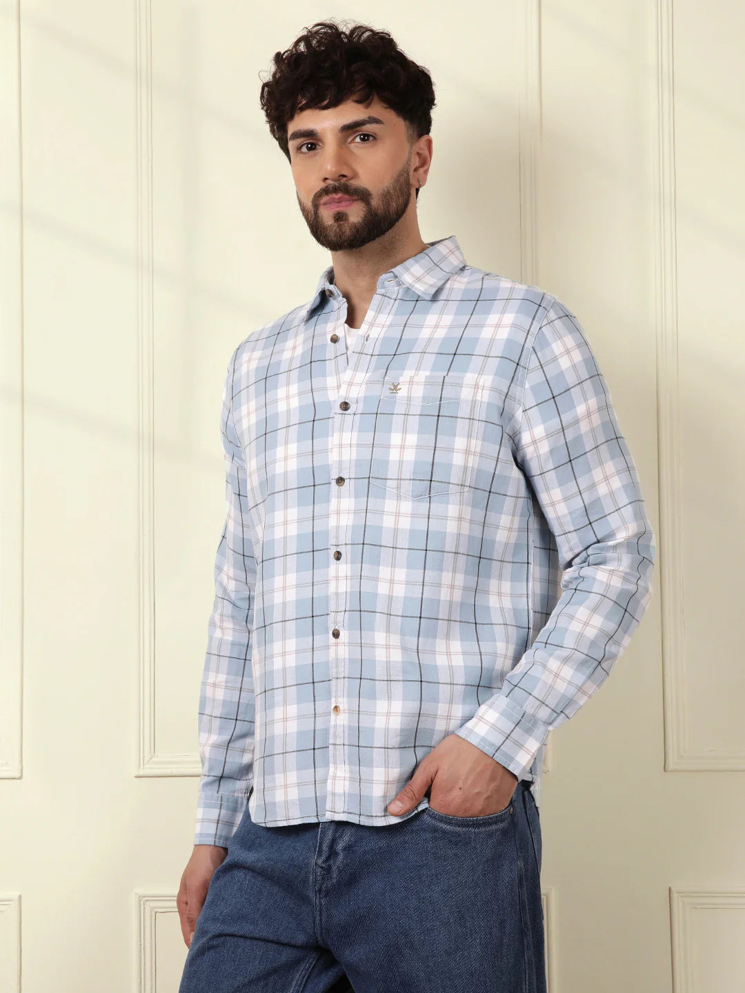 Checked Double Clothed Shirt | Blue