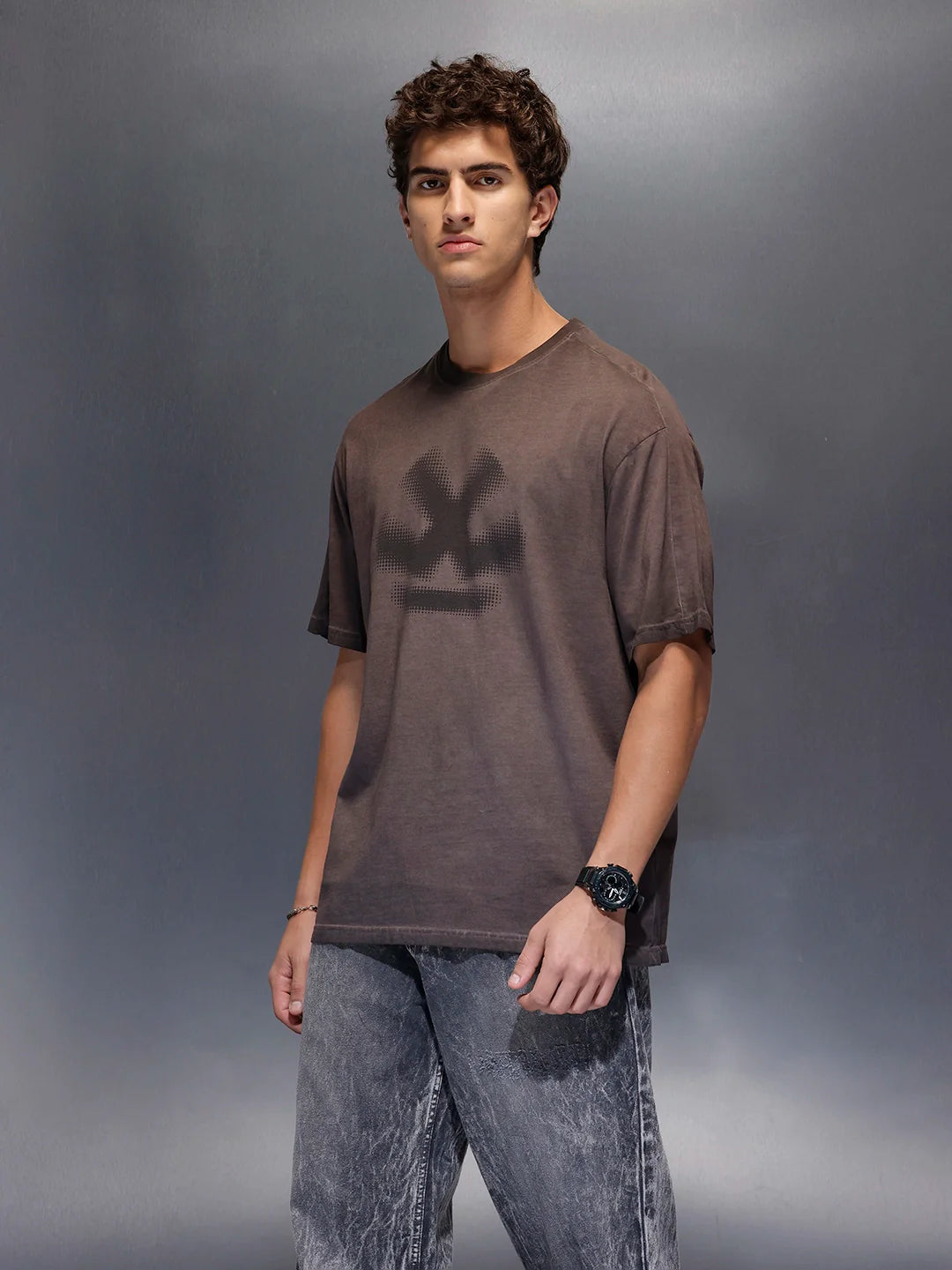 Men's Wrogn Branded Oversized washed Tee |  Brown