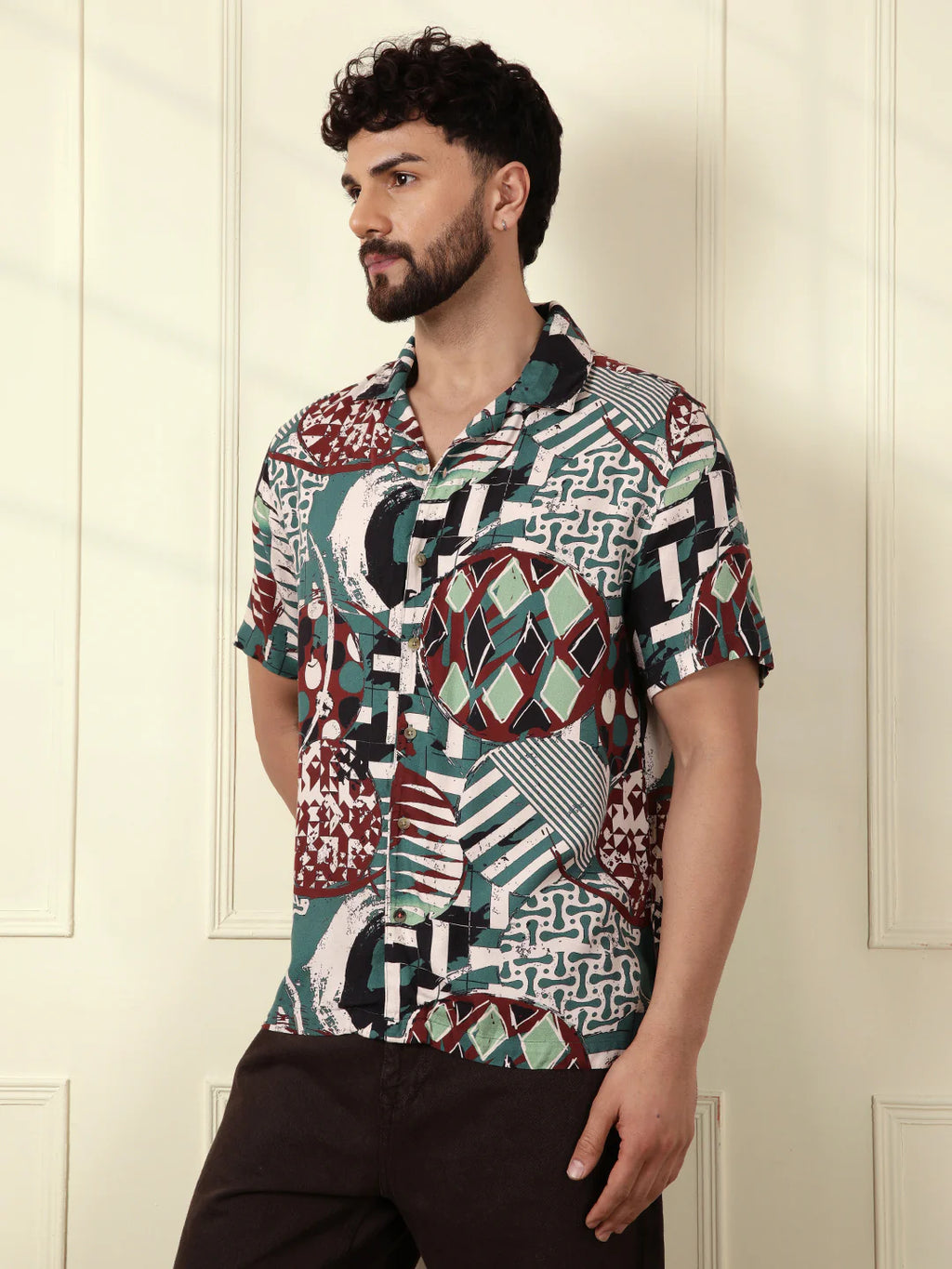 AOP Fluid Light Weight Viscose Shirt | Dark Green