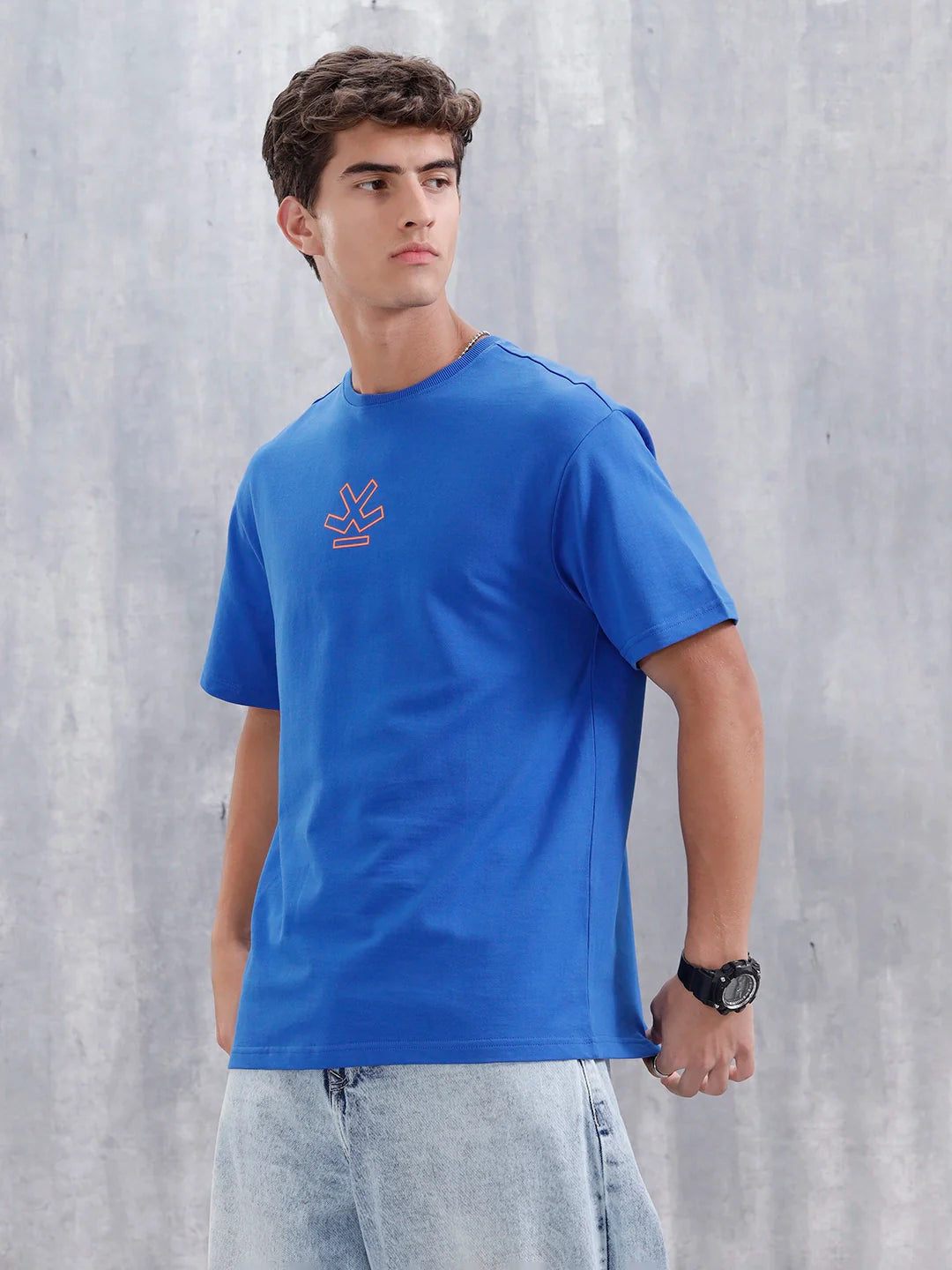 Casual Men Oversized Fit Tee With Graphic | Blue