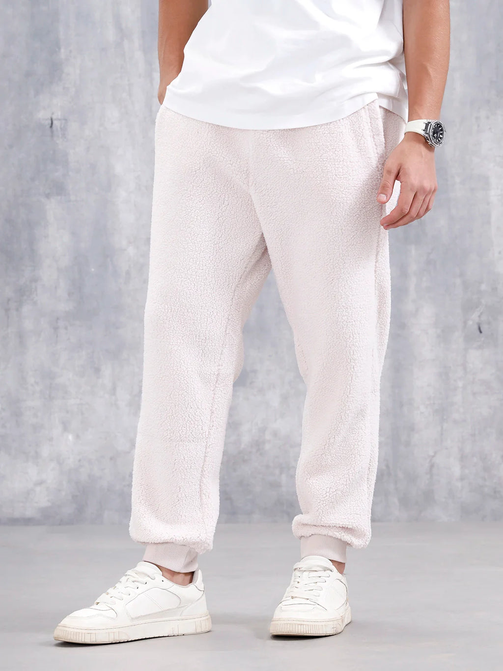 Comfort Fit Men'S Sherpa Joggers | Beige