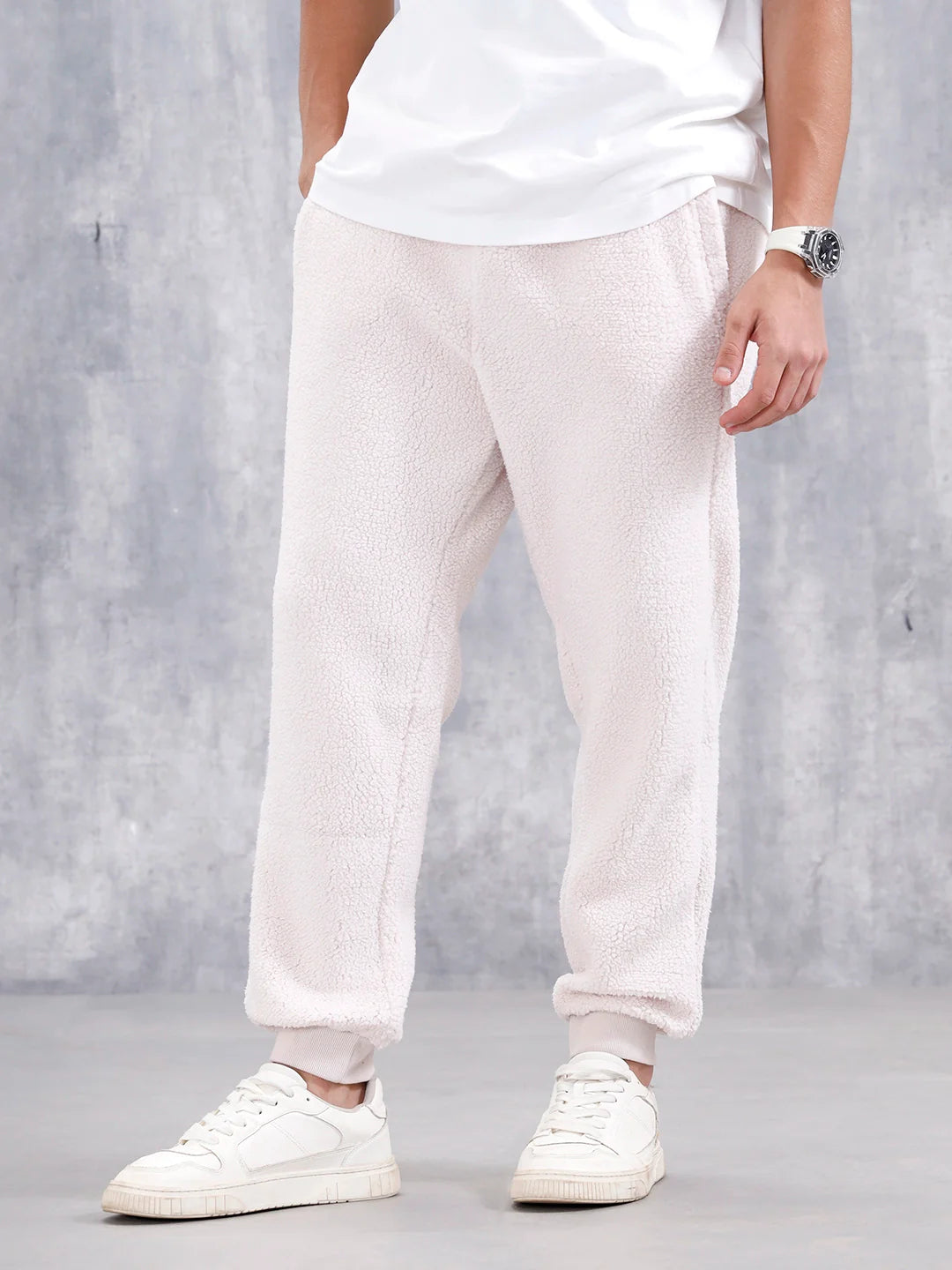 Comfort Fit Men'S Sherpa Joggers | Beige