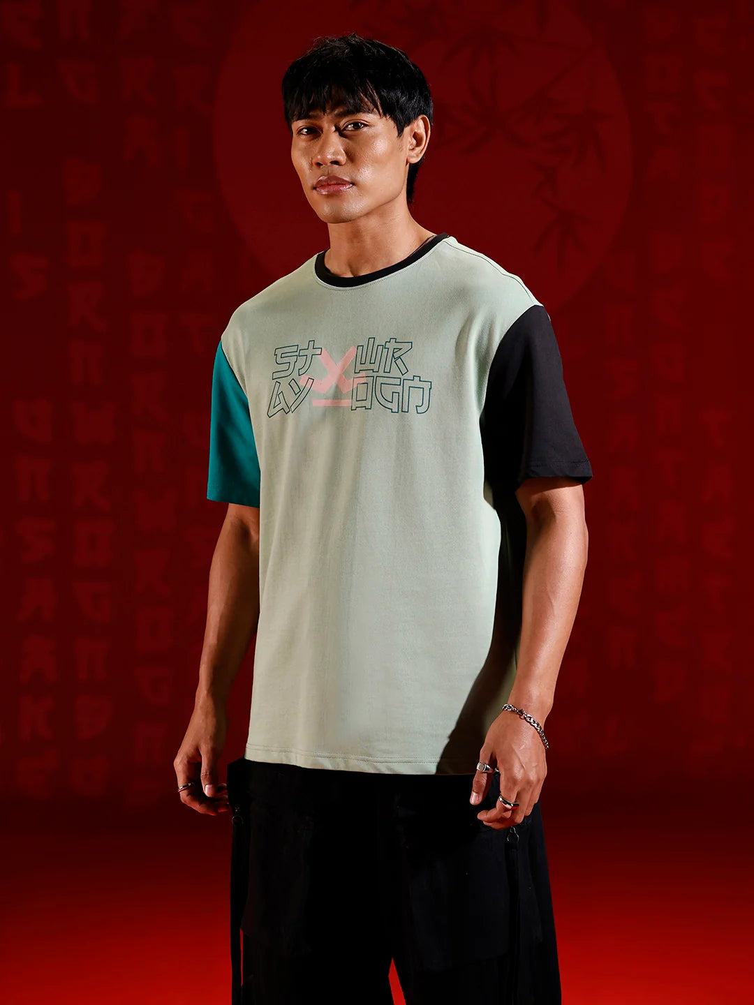 Color-block graphic oversized T-shirt | Green