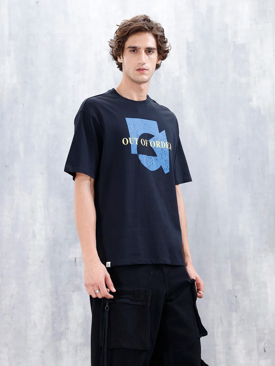 Wrogn Distressed Effect Printed Graphic Tee For Men's | Black