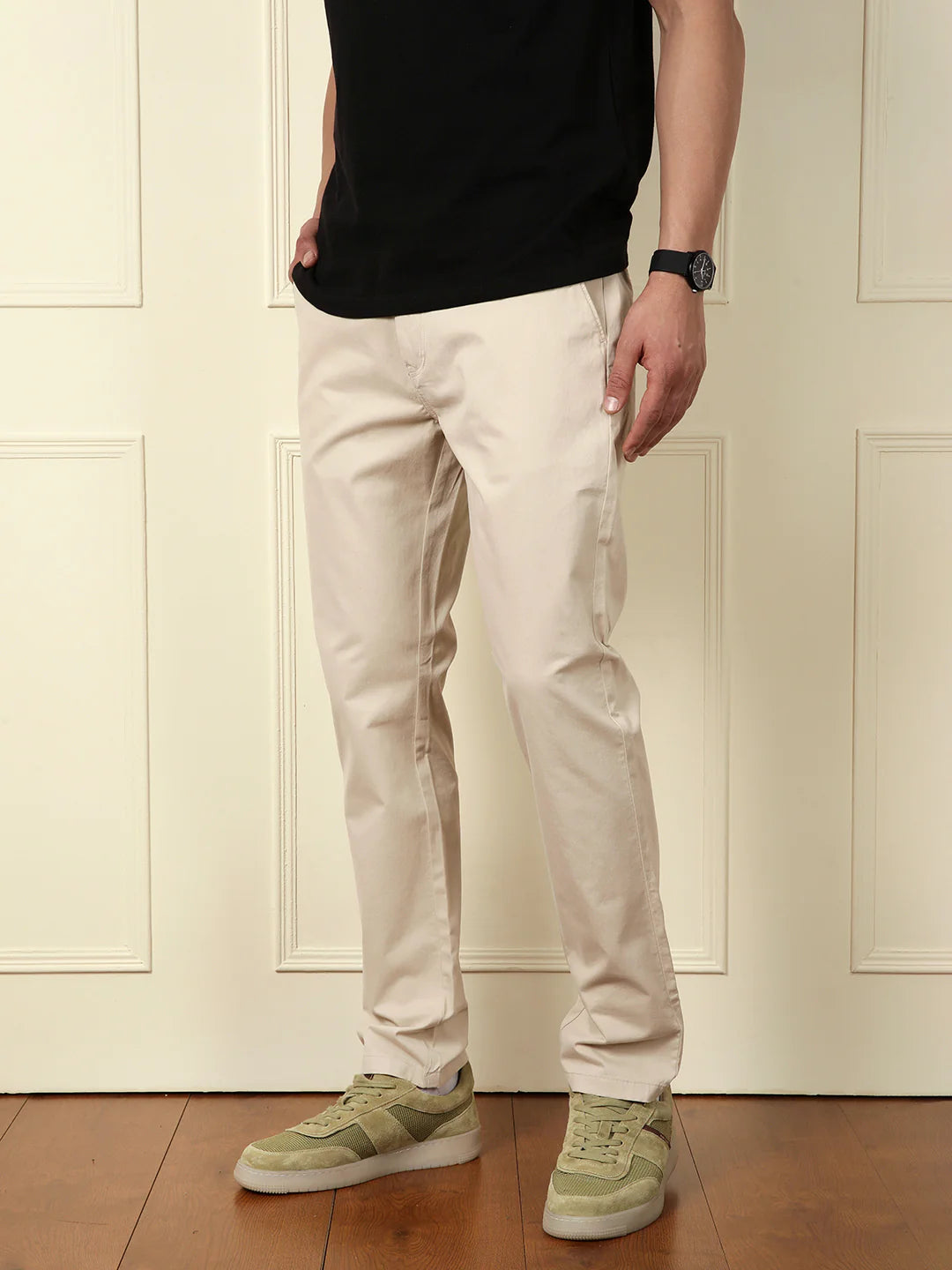 Peached Cotton Slim Fit Trouser | Beige