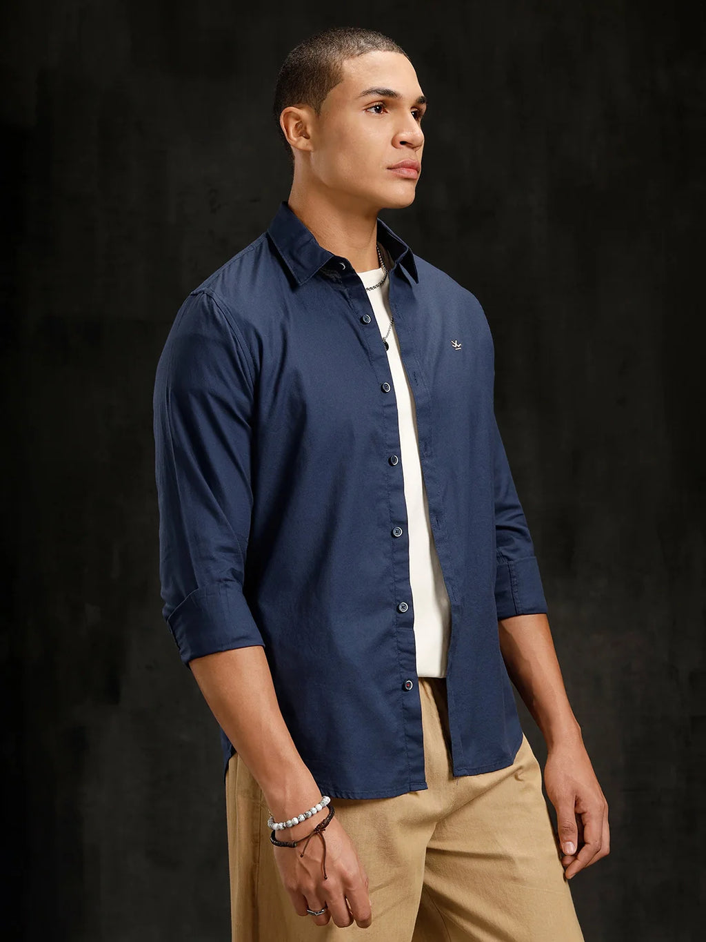 Cotton Dobby Full Sleeve Shirt  | Navy Blue