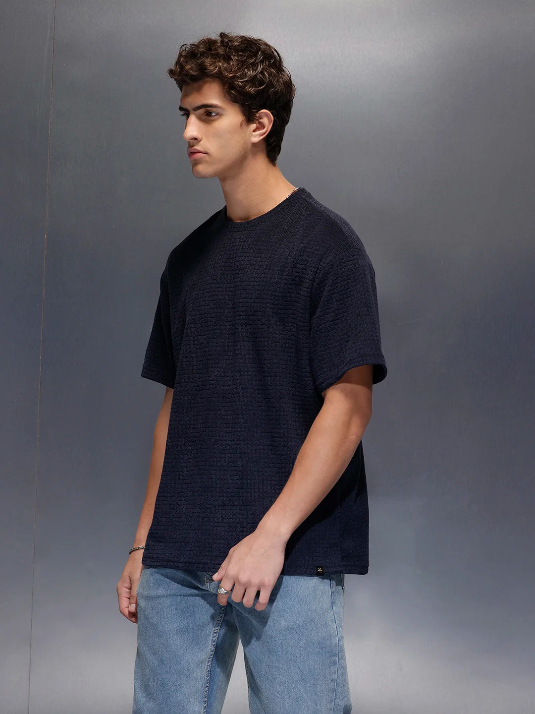 Men's Textured Oversized T-shirt  |  Navy Blue