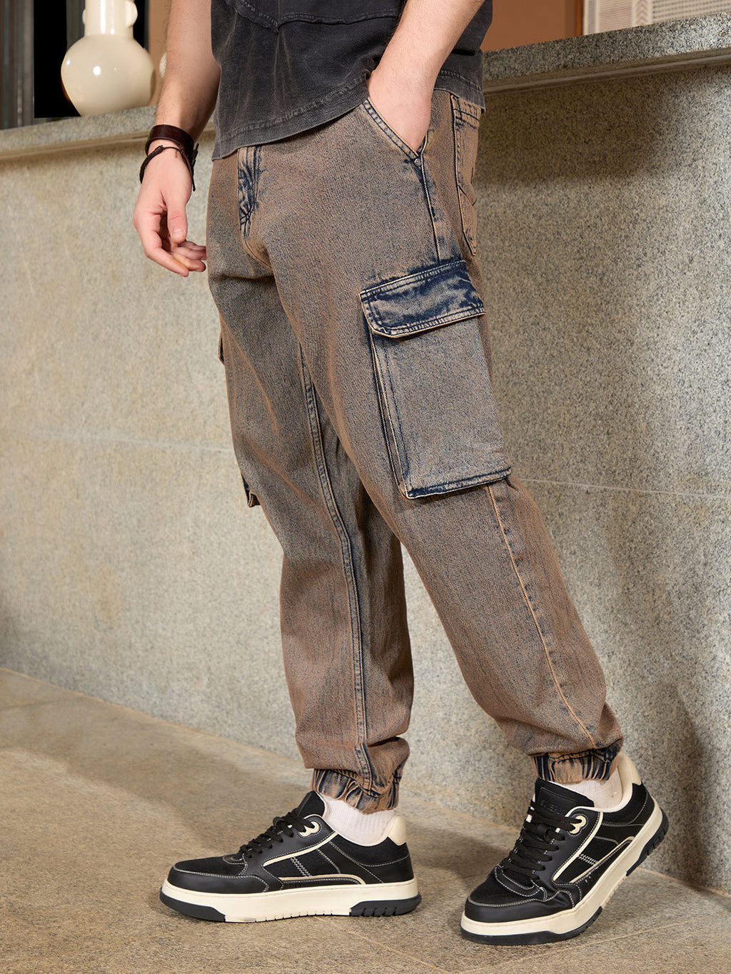 Washed Denim Cargo Jogger | Blue