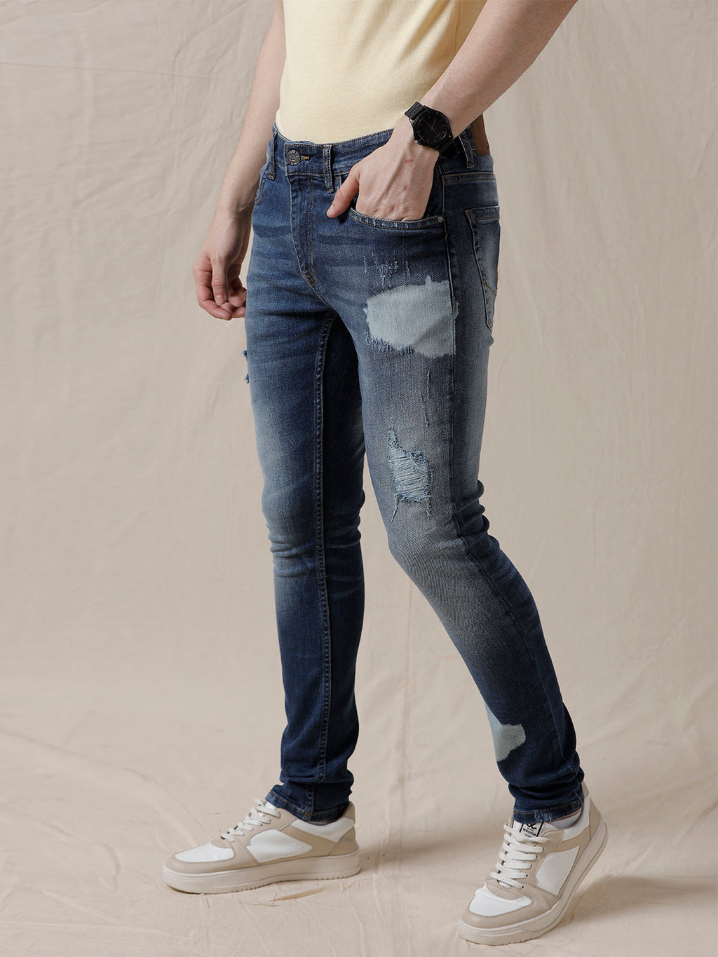 Distressed Medstone Blue Jeans