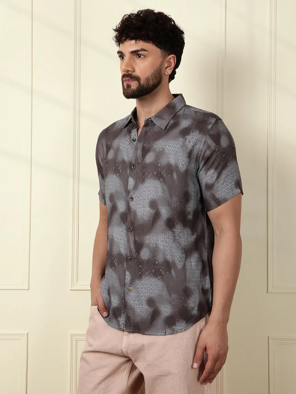 AOP Flowy Viscose Shirt | Grey