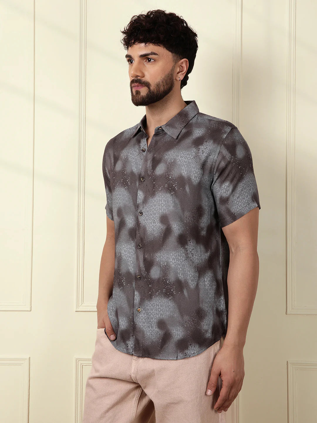 AOP Flowy Viscose Shirt | Grey