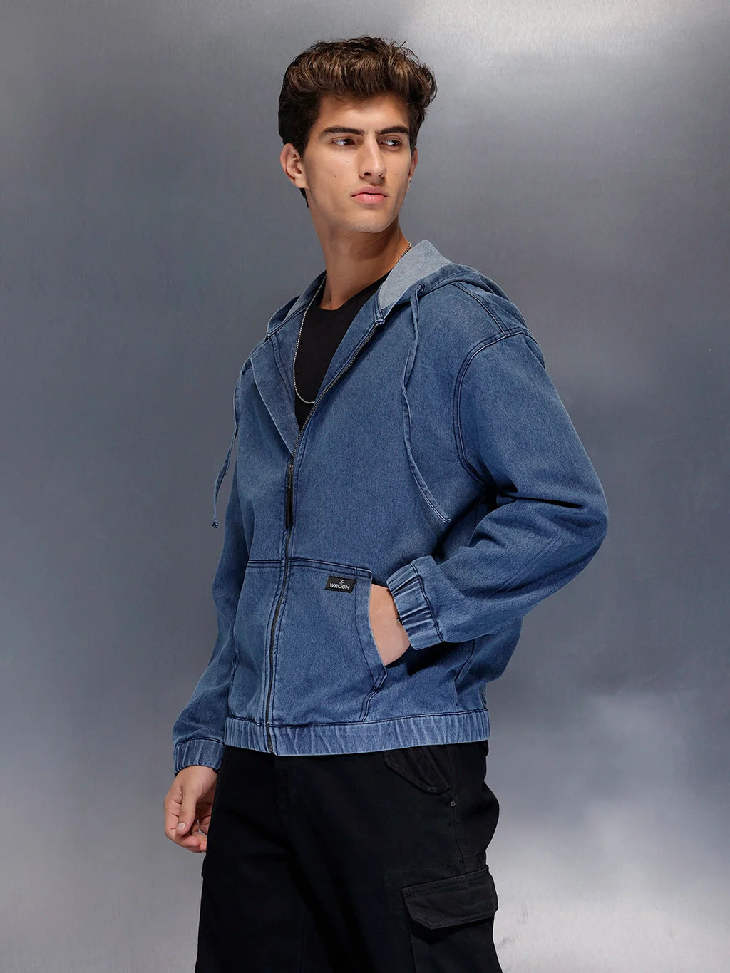 Blue Washed Utility Hooded Zip Jacket | Grey