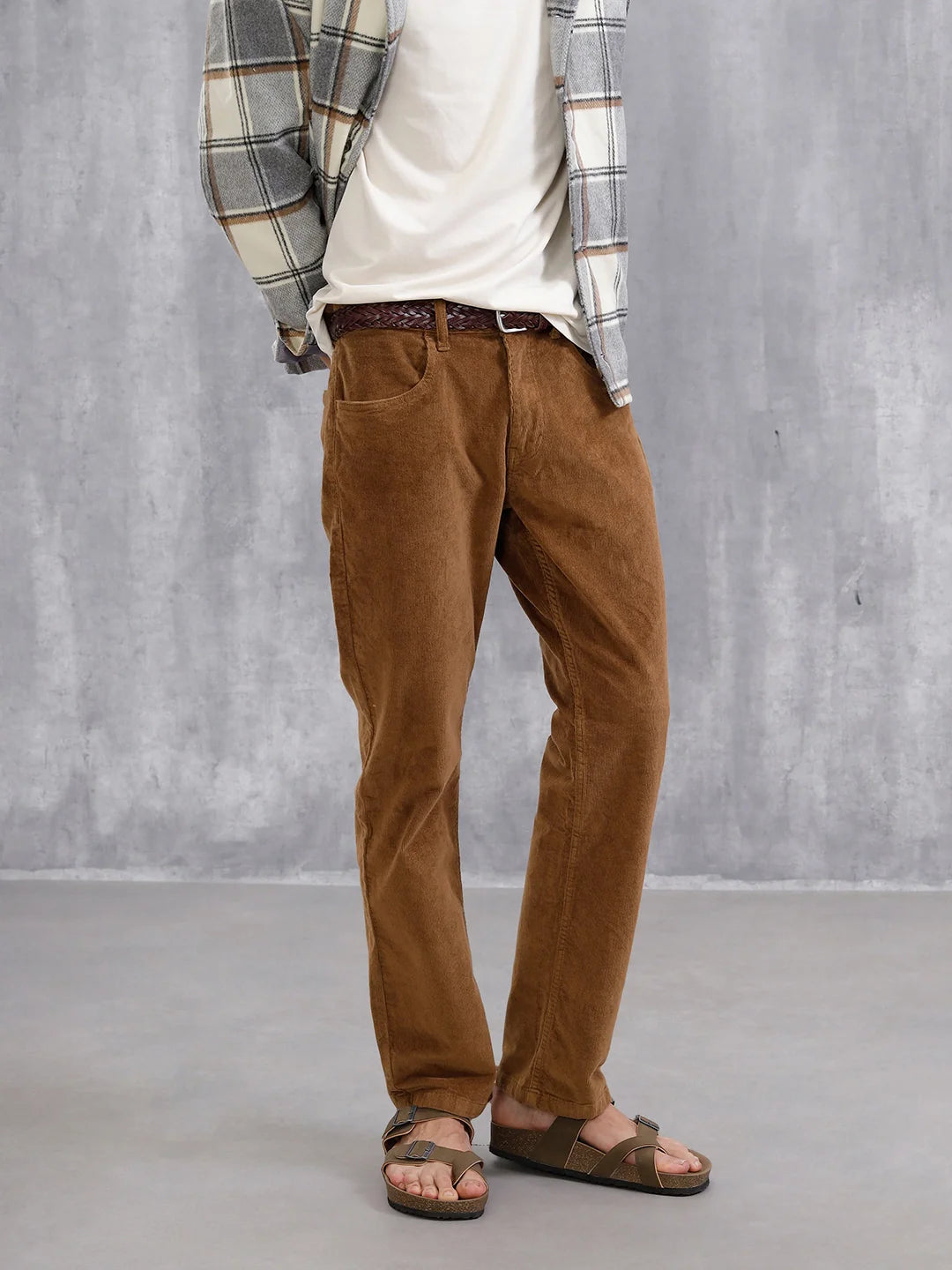 Corduroy Straight Fit Trousers  | Khaki