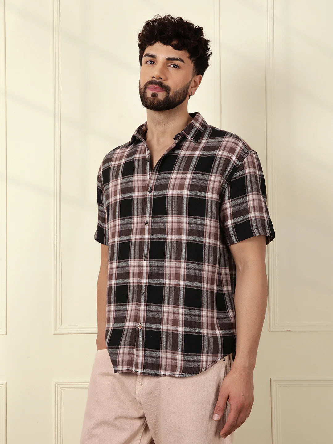 Checked Open Dobby Shirt | Black