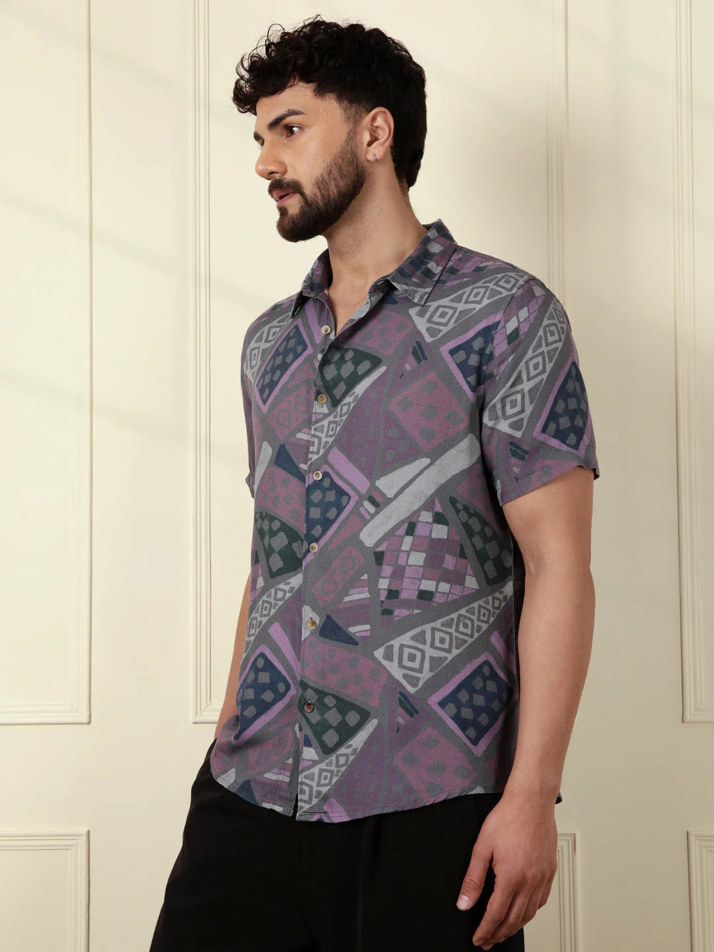 AOP Fluid Light Weight Viscose Shirt | Grey