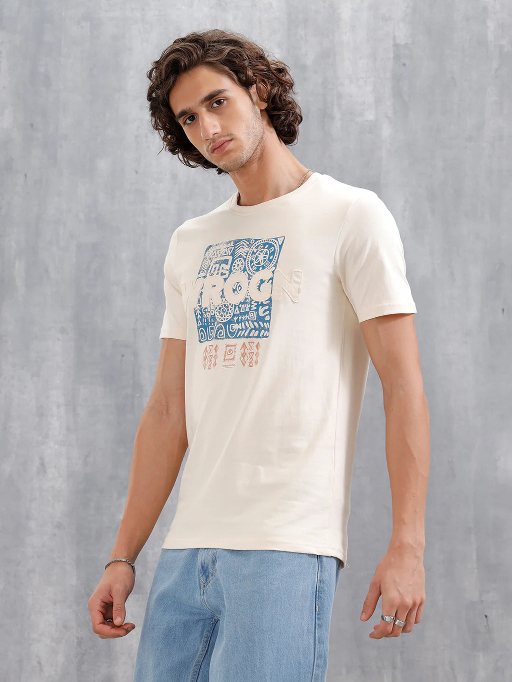 Ancient Markings Inspired Brand Carrier Slim Fit T-Shirt | Beige
