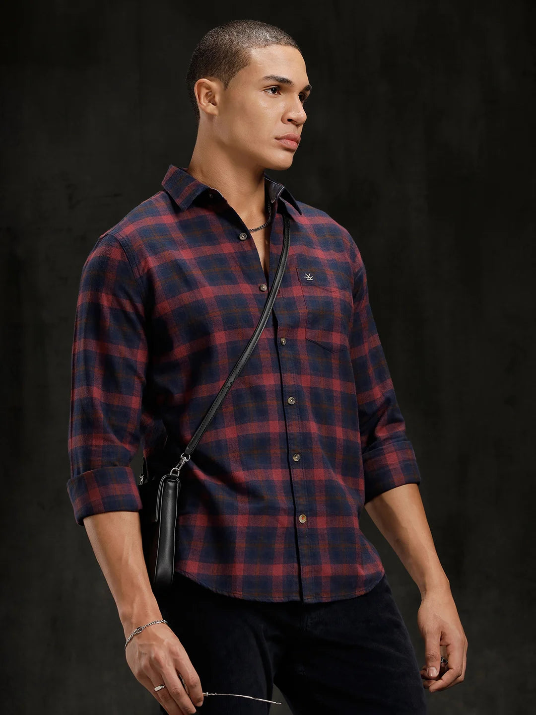 Checkered Cotton Twill Shirt | Maroon