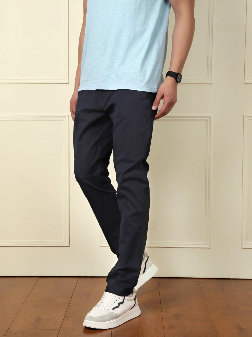 Soft Cotton Blend Chino Trouser | Navy Blue