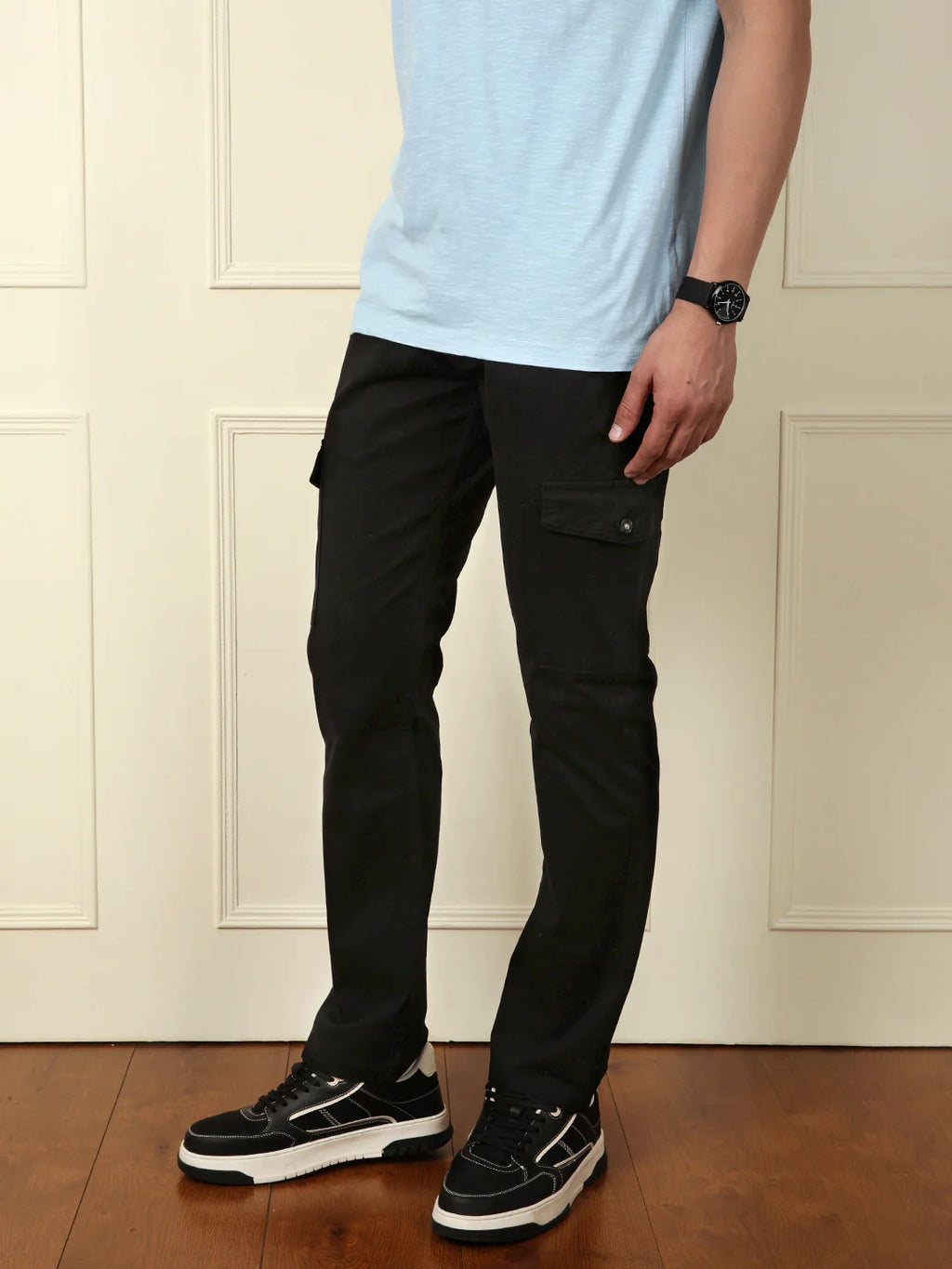 Peached Cotton Cargo Trouser | Black