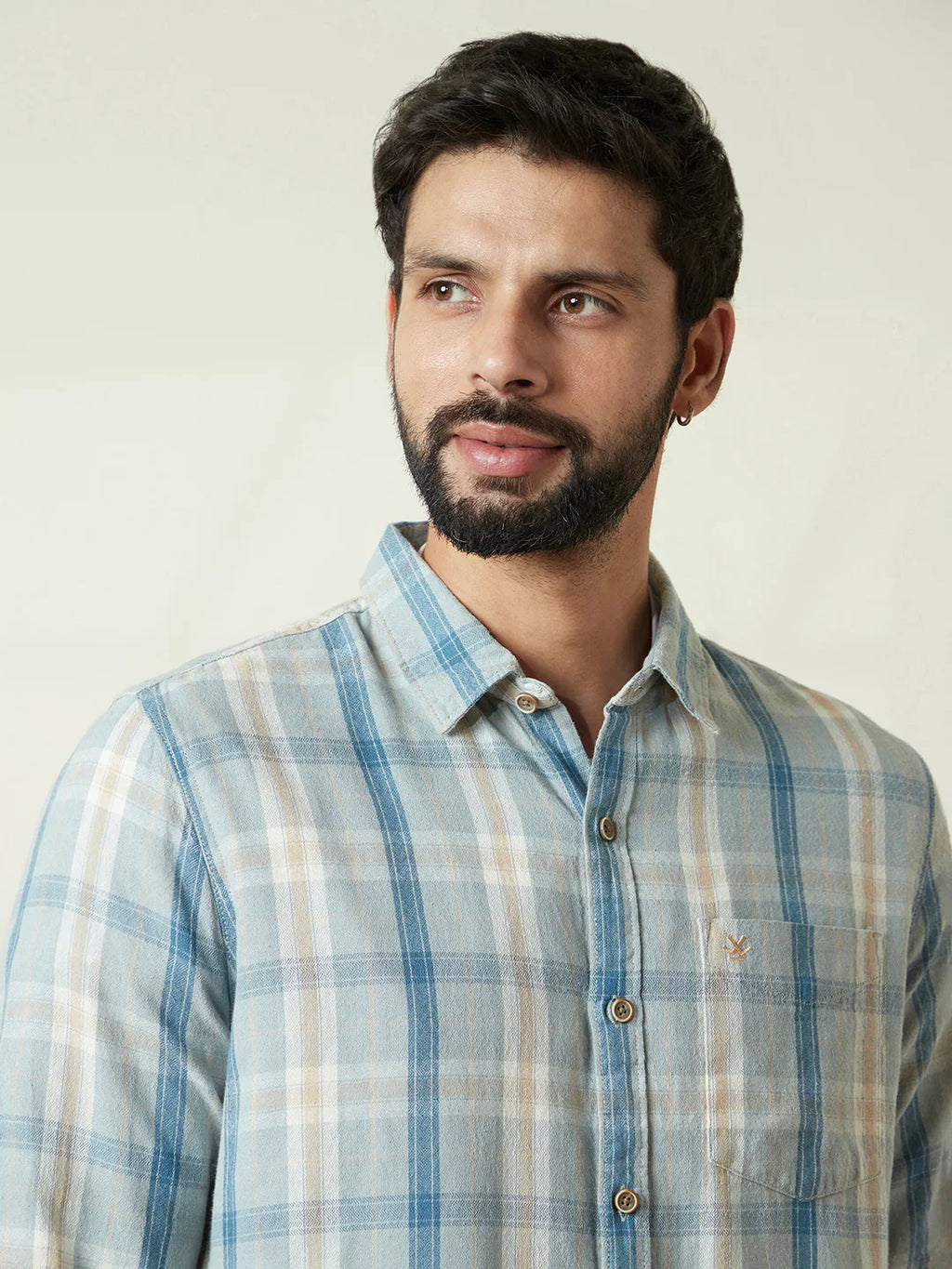 Checked Slim Fit Textured Shirt | Green