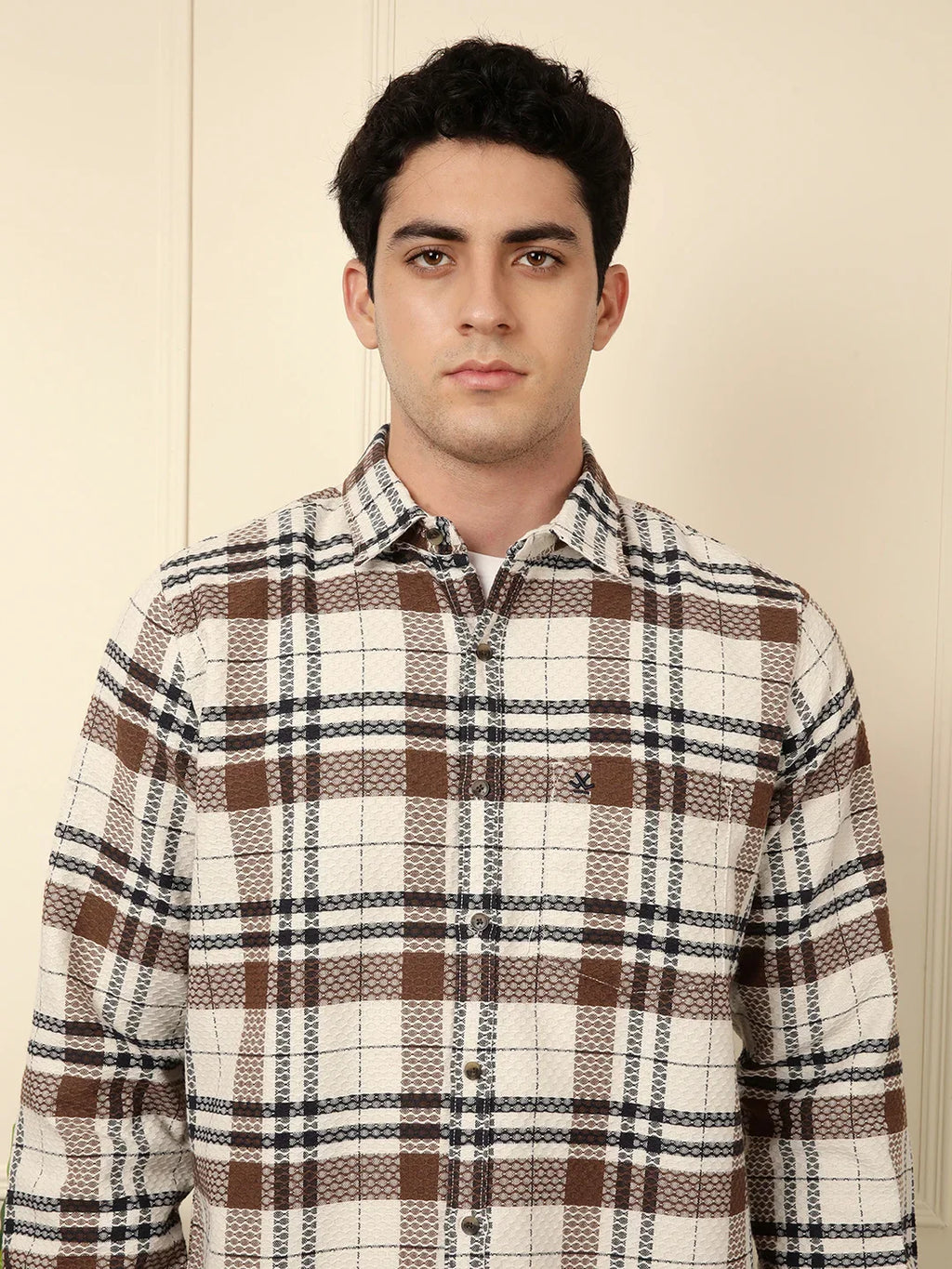 Checked Dobby Pattern Shirt | Brown
