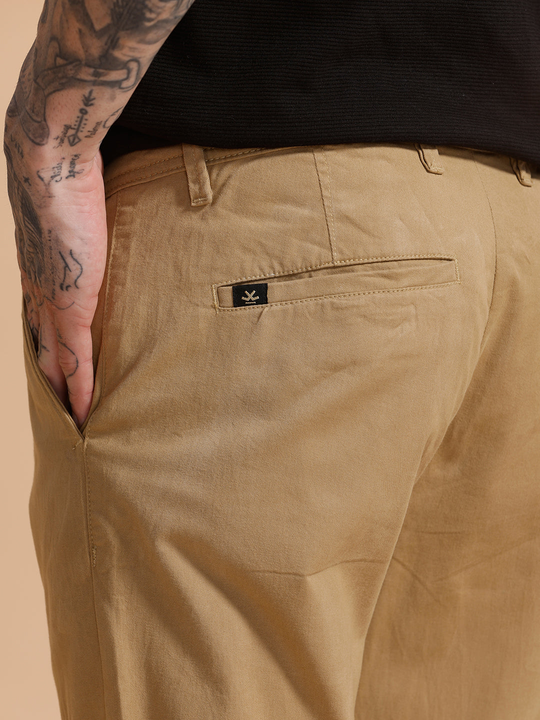 Cotton Blend Chino Trouser | Khaki
