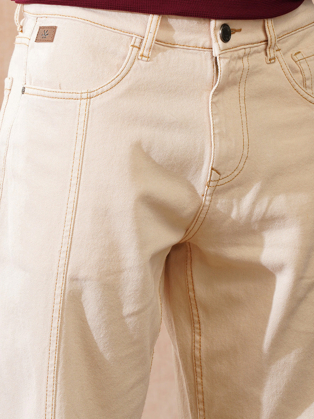 Cut & Sew Loose Fit Jeans | Beige