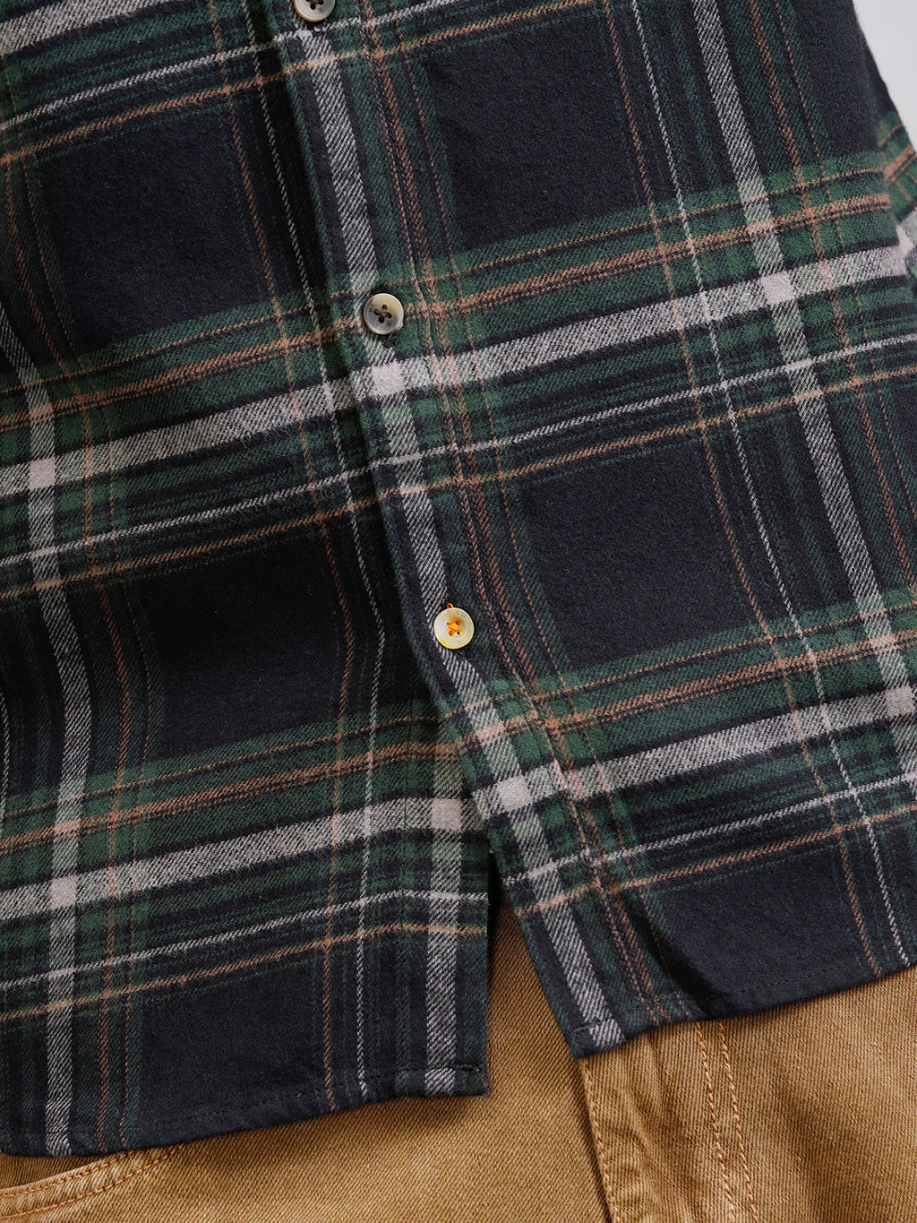 Brushed Flannel Check Shirt In Twill | Dark Green